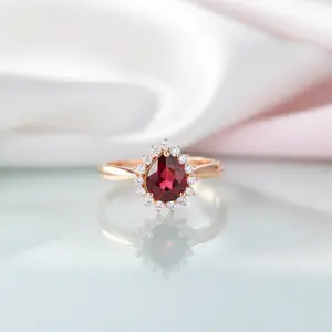 14k Rose Gold Pear Cut Garnet Diamond Option Halo Engagement Ring