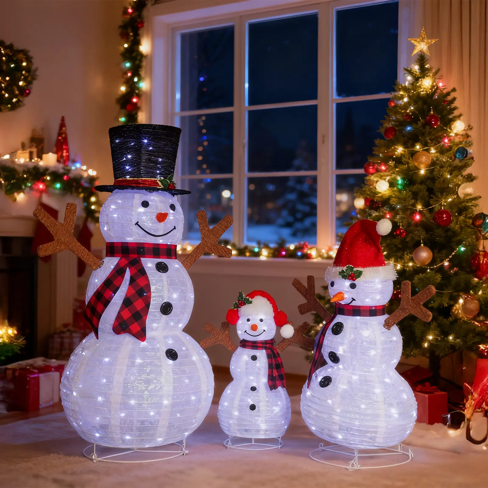 VINGLI Set of 2/3 Lighted Snowman Christmas Yard Decorations, Pre-lit Pull Up Snowman, for Xmas Outdoor Holiday Indoor Decor Lighted Holiday Displays