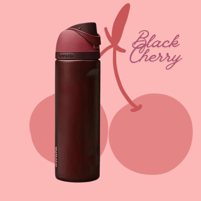 Owala FreeSip Black Cherry Insulated Water Bottle – Sleek Cherry Red Stainless Steel Straw Bottle, Leakproof & Aesthetic Everyday Essential
