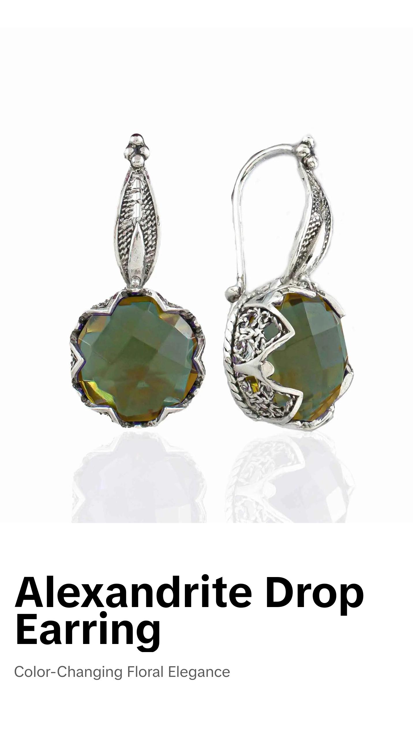 Alexandrite Gemstone Sterling Silver Woman Drop Earrings Alexandrite Gemstone Sterling Silver Woman Drop Earrings