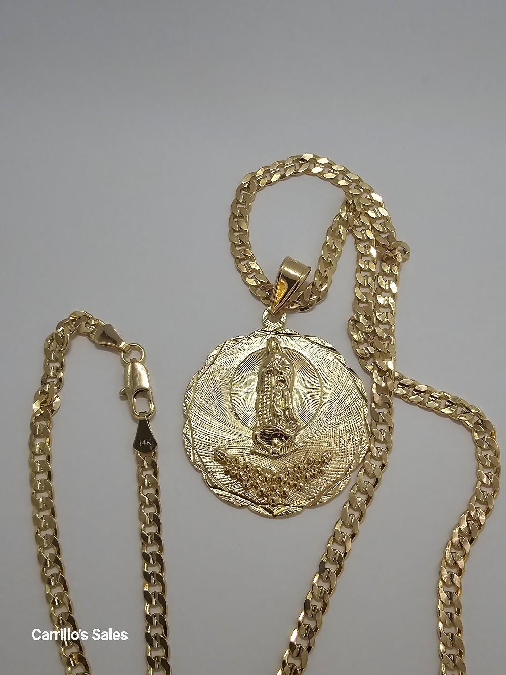 VIRGIN MARY with flowers  Cuban necklace style gold-plated beautiful design no fade no tarnish just don't take long showers with them gold over stainless