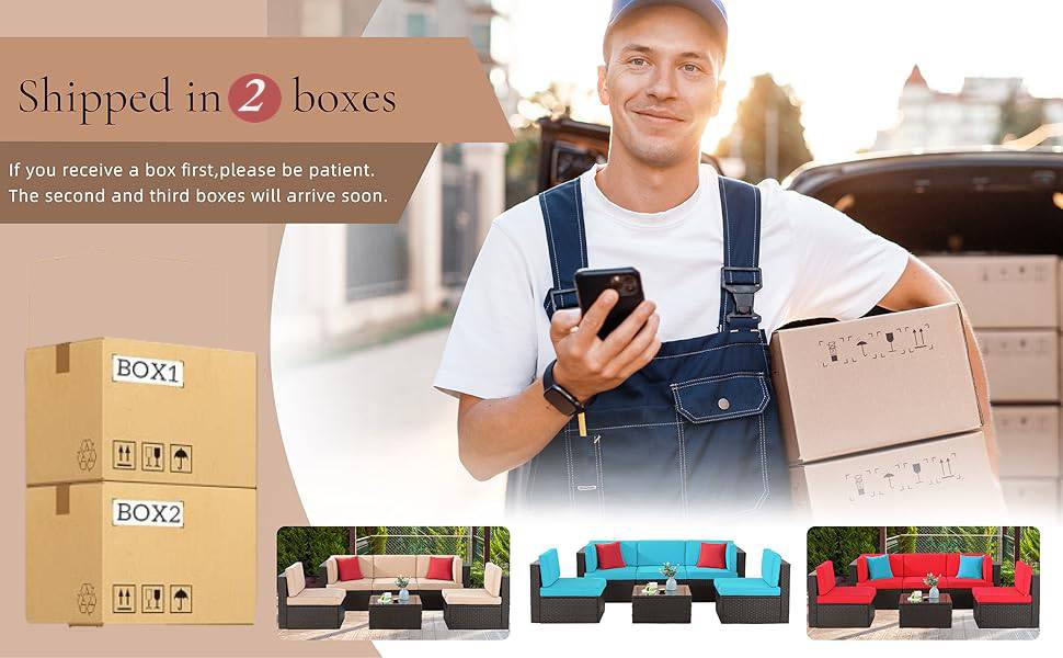 Walsunny 6 Piece Patio Furniture Sets, All Weather PE Wicker Rattan Outdoor Sectional Sofa Conversation Couch with Glass Table, Cushions and Pillows Outdoorfun