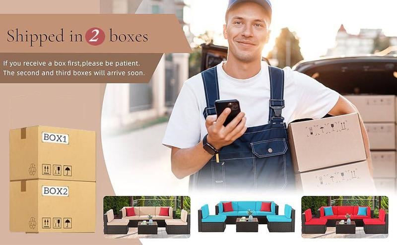 Walsunny 6 Piece Patio Furniture Sets, All Weather PE Wicker Rattan Outdoor Sectional Sofa Conversation Couch with Glass Table, Cushions and Pillows Outdoorfun