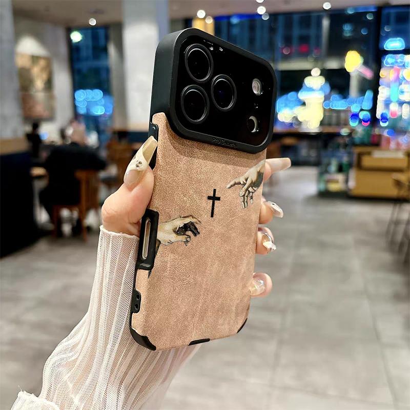 The Jesus Hand and Cross phone case is made of TPU and leather with a delicate touch that is skin friendly like velvet suitable for Apple 17 16 15 14 13 12 11 Pro Max Plus X XS Max