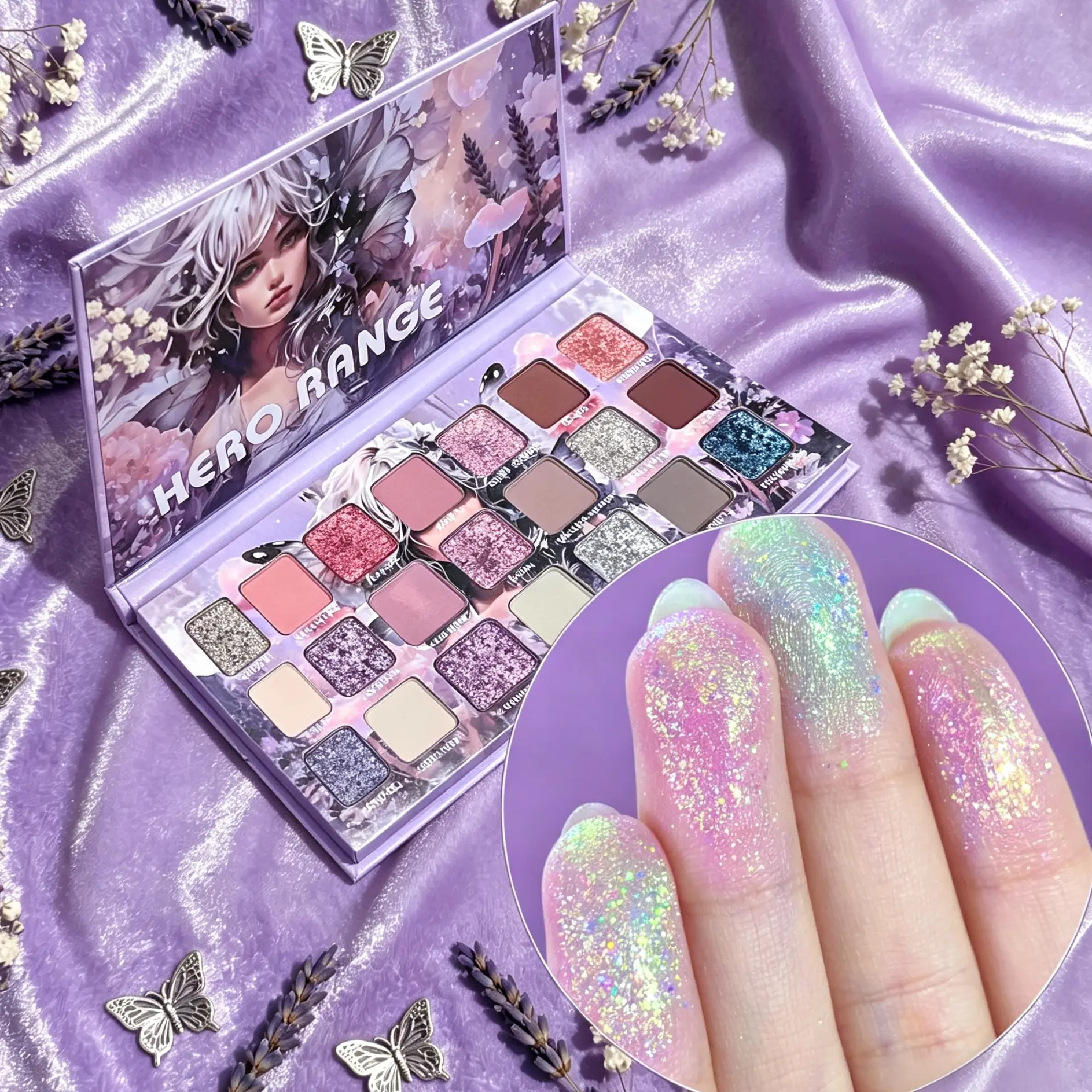 HERORANGE Anime Flower Fairy 21-Color Eyeshadow Palette | Sparkling Shimmer, Matte & Metallic!  Beginner-Frie ！ndly, No Fallout & Long-Lasting. Easy Removal. The Perfect  Makeup Gift Set for Teens! cosmetic eyeshadow palette ！ Evening