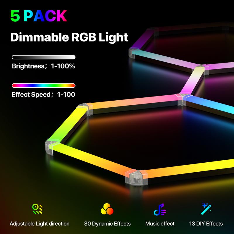 HYPERLITE RGB Hexagon Light Smart Modular Honeycomb Light App & Remote Control LED light Music Sync DIY Colors Ceiling light Gaming Room Party Office Garage Light LED Wall Decor light,Jumpstart newyear
