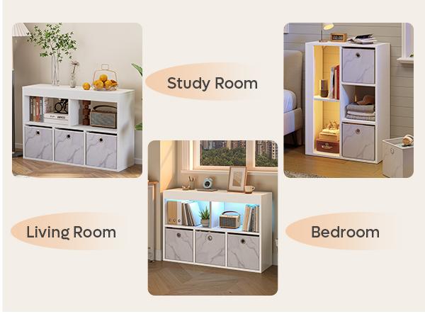 Pinmoco 5-Cube Reversible Open LED Storage Organizer with Three Marbled Fabric Drawers