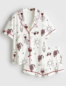 Women’s Satin Pajama Set, Vino Before Vows Print, Bachelorette Wine Theme PJs, Short Sleeve Bridal Shower Pajamas, Wedding Party Gift