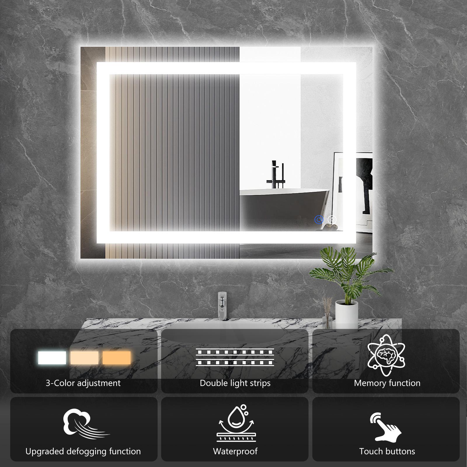 Bathroom Vanity Mirror - Anti-Fog, Dimmable Rectangle Mirror with Front & Backlight, Smart Memory Function, Tempered Glass Bathroom Vanity Mirror - Anti-Fog, Dimmable Rectangle Mirror with Front & Backlight, Smart Memory Function, Tempered Glass