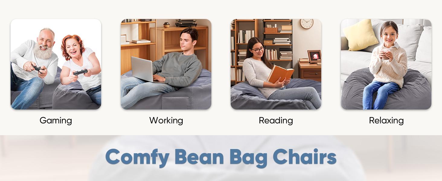 Bean Bag Chair - Oversized Lazy Sofa with Removable Washable Cover for Adults and Kids, Giant Comfy Design, Round Shape, Ideal for Living Room