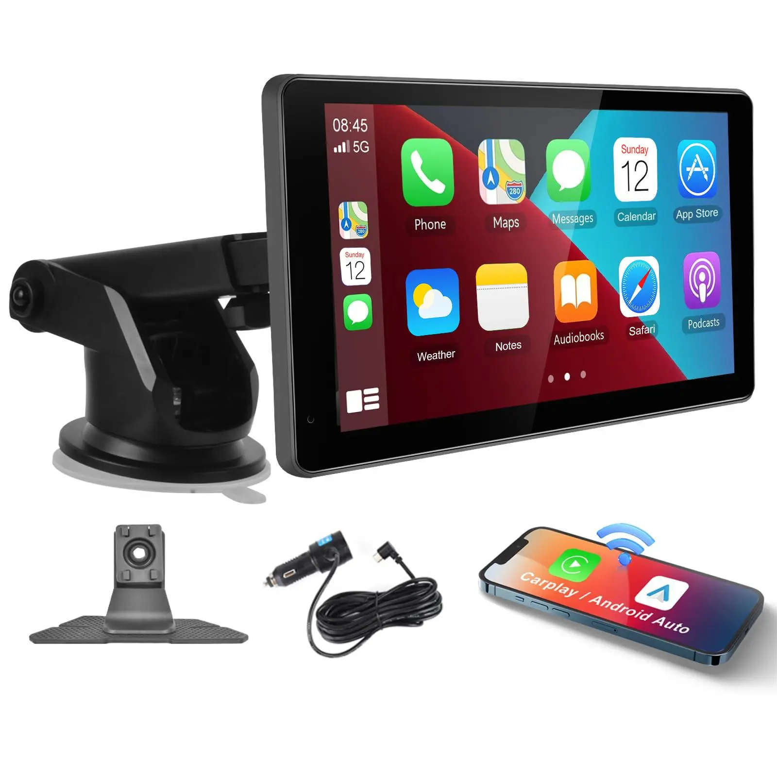 SummerVibes 7-Inch HD IPS Touch Screen Adjustable Wireless Android Car Radio - Auto Accessories with Bluetooth Car Adapter, Wireless CarPlay, MirrorLink, GPS, Voice Control, AUX, FM Transmitter, Music, Spanish, Russian, Wallpaper Support,car accessories