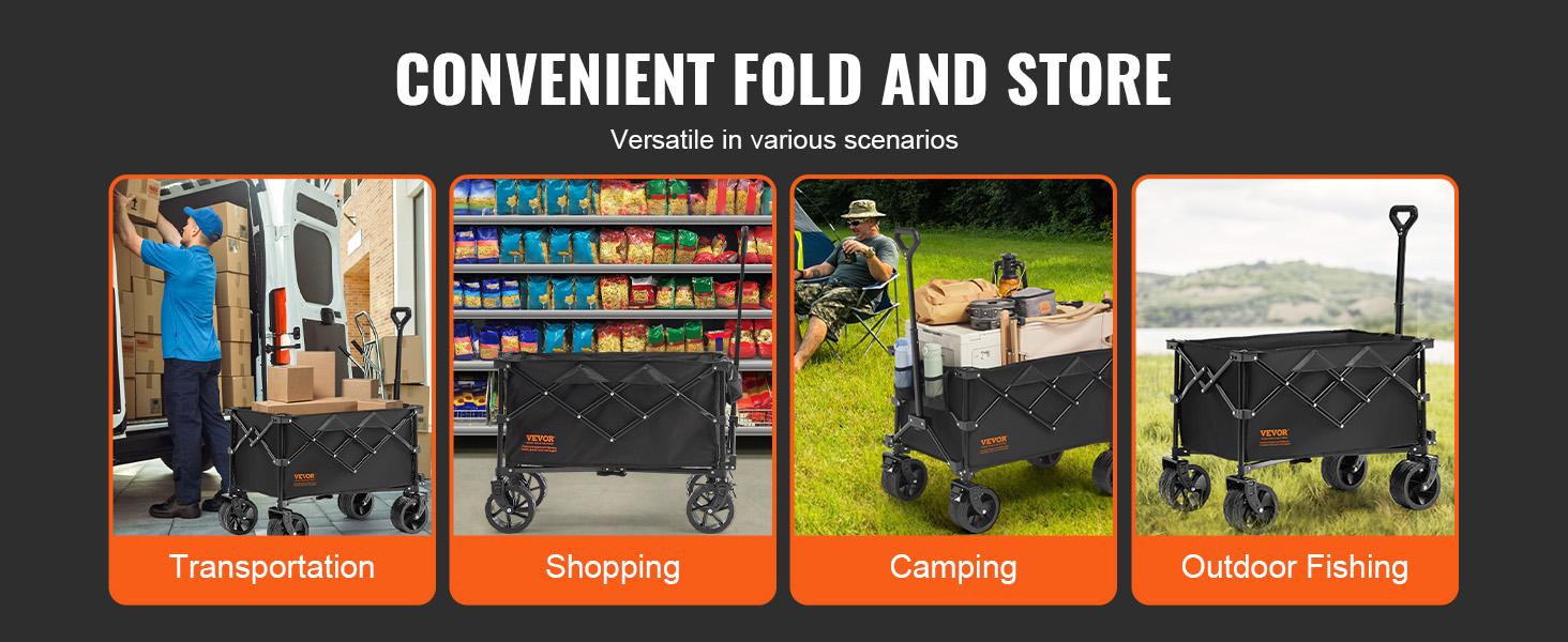 VEVOR Collapsible Folding Wagon, Various specifications, Wagon Cart with All-Terrain Wheels, Heavy Duty Folding Wagon Cart Max 450 lbs with Drink Holders, Sports Wagon for Camping, Shopping, Garden VEVOR Collapsible Folding Wagon, Various specifications, Wagon Cart with All-Terrain Wheels, Heavy Duty Folding Wagon Cart Max 450 lbs with Drink Holders, Sports Wagon for Camping, Shopping, Garden
