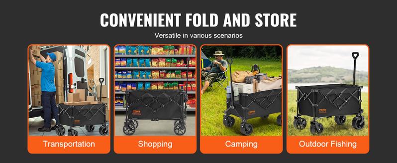 VEVOR Collapsible Folding Wagon, Various specifications, Wagon Cart with All-Terrain Wheels, Heavy Duty Folding Wagon Cart Max 450 lbs with Drink Holders, Sports Wagon for Camping, Shopping, Garden