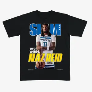 Naz Reid “Two Words: Naz Reid” Basketball T-Shirt – Black Graphic Tee Featuring SLAM Style Minnesota Pro Hoops Fan Favorite Design
