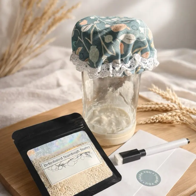 Holiday Sourdough Starter Kit - 1 Handmade Jar Cover, 1 Packet Dehydrated Sourdough Starter & 1 Growth Marker + Detailed Instructions For Hydrating & Baking  |  Great for Christmas, Holiday and Birthday Gifts,  Bakeware, Christmas Gifts