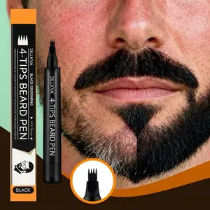 SILLKVA 4-Tip Beard Filler Pen Kit | Waterproof & Sweatproof Classic Black Beard Pencil for Men | Long Lasting Natural Finish Beard Coloring & Shaping Tool for Patchy Beards