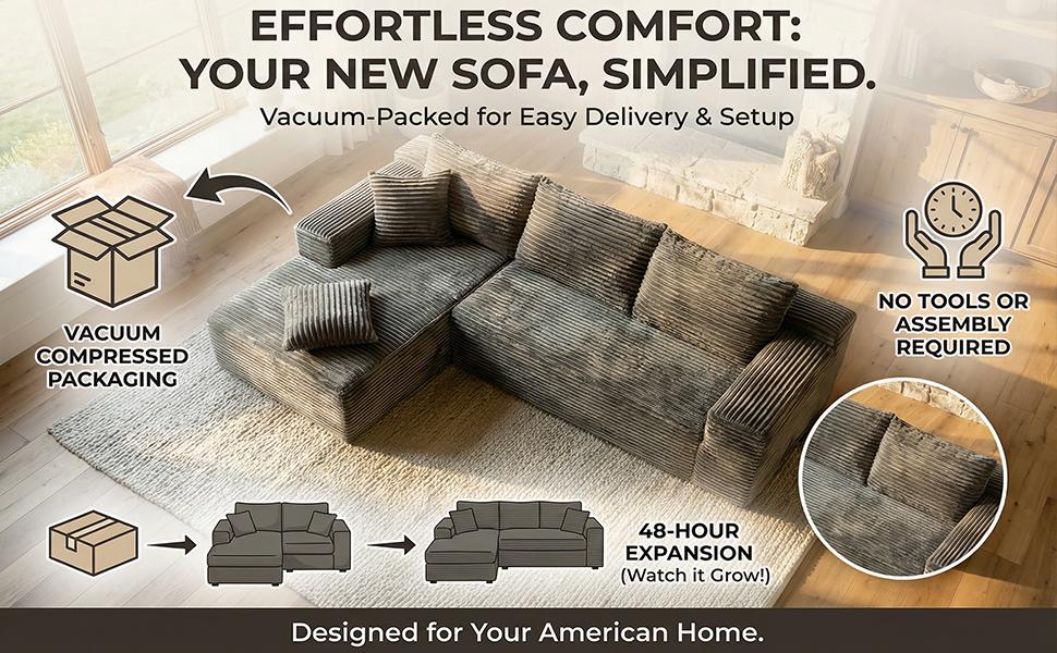 Full-Sponge Vacuum-Compressed Sofa, Bone-Free Design for Living Room/Bedroom, No Assembly Required, Modular Velvet Cloud Velvet Sofa that Converts into a Double Sofa Bed
