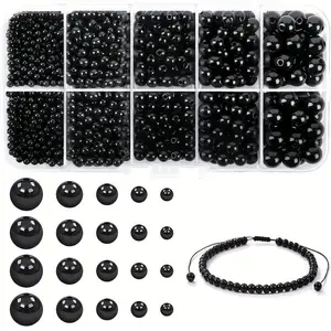1600pcs Black Seed Bead Set in 3/4/5/6/8mm Sizes, Boxed with Dividers, Can Be Used as Small Gifts, Bracelet Making, and DIY Bead Jewelry Supplies