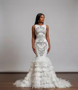 Dubai Rhinestone Feather Gown