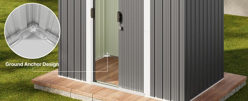 Gizoon 6'x4' Outdoor Storage Shed Metal Garden Shed with Sliding Lockable Doors, Versatile Tool Bike Shed with Transparent Panel Windows, Outdoor Storage Clearance for Backyard, Patio, Dark Gray