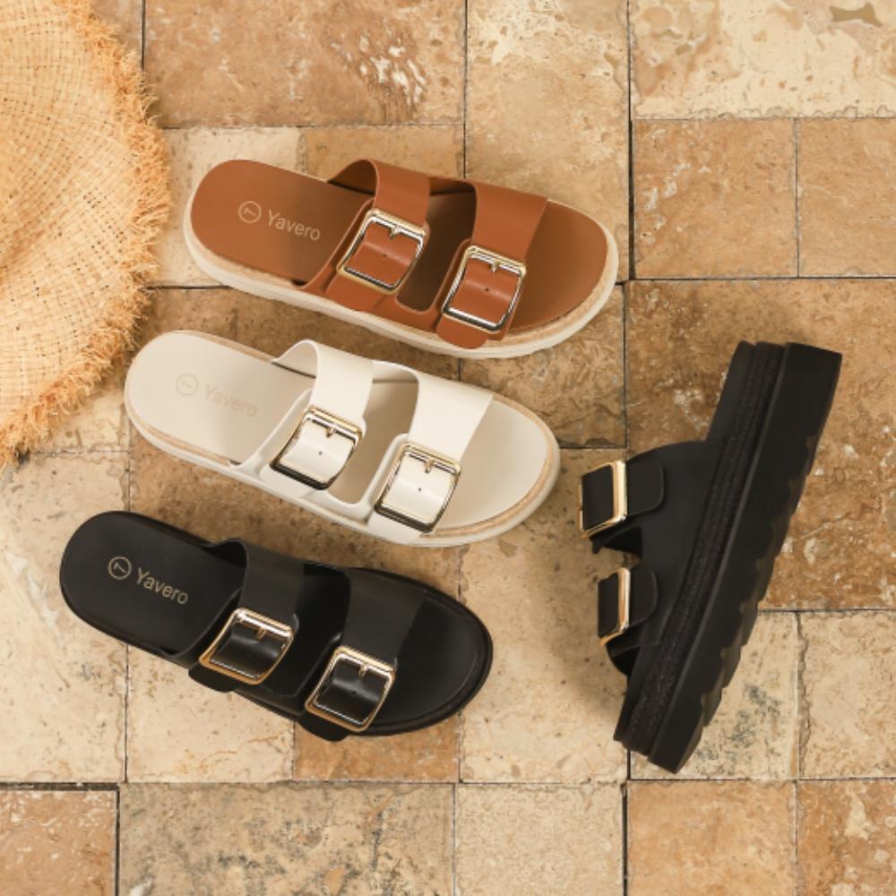 Women's Buckle Strap Sandals Open Toe Flatform Sandals with Adjustable Dual-Strap Summer Espadrille Platform Comfortable Non-Slip Outsole