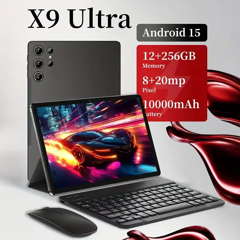 W&O 2026 Android 15, 11-inch Tablet, 12GB RAM + 256GB Expandable Storage, Large HD Screen, 10000mAh Battery, 5G WiFi, Portable Device with Keyboard, Mouse, Case, Stylus, Dual Camera, Ideal for School, Work, Gift for Men Teens Kids Boys