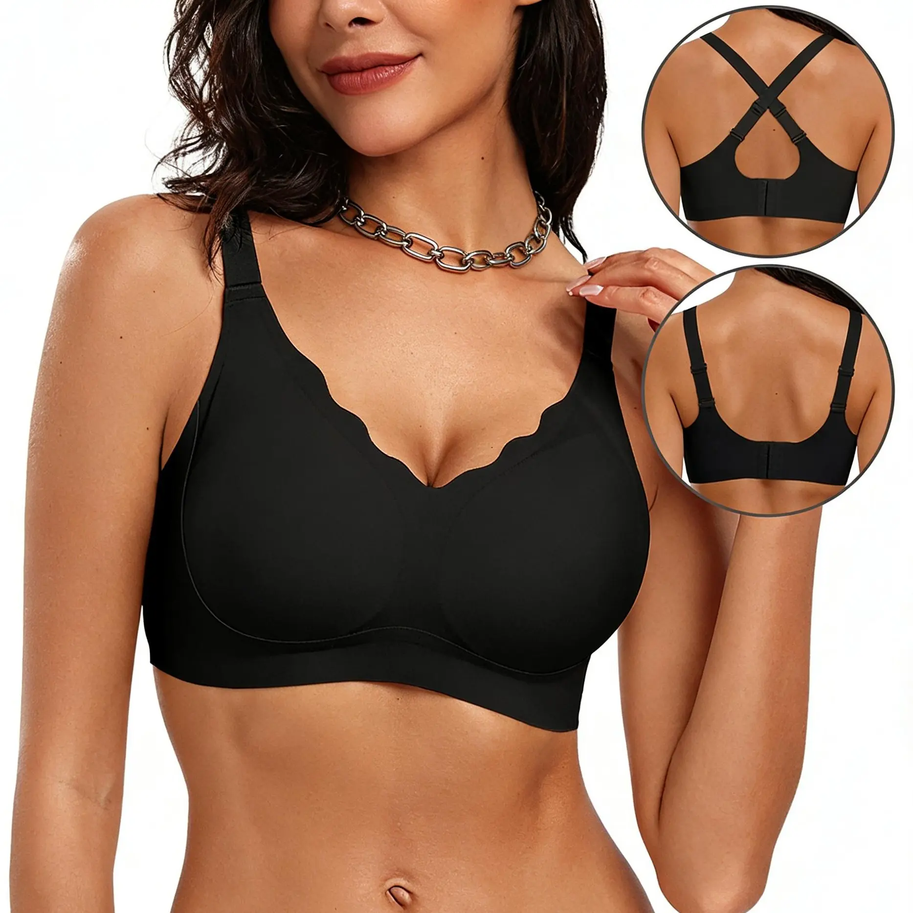 Women's Black jelly bras No Underwire T-Shirt bra Seamless Comfortable Soft Wireless Basic Bridal One Piece Minimalist Everyday Wear with Adjustable Straps Vneck Breathable push up bra