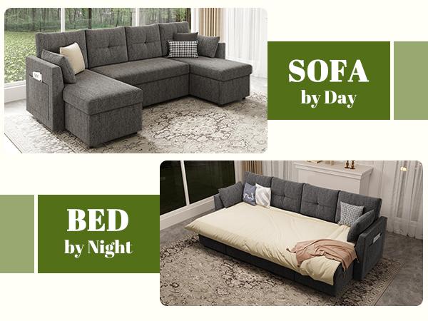 【2-3 Packages】 Oversized Sleeper Sofa Couch, 110 inch 2 in 1 Pullout Couch Bed with Double Storage Chaise, Sectional Sleeper Sofa Bed with Side Pocket for Living Room 【2-3 Packages】 Oversized Sleeper Sofa Couch, 110 inch 2 in 1 Pullout Couch Bed with Double Storage Chaise, Sectional Sleeper Sofa Bed with Side Pocket for Living Room