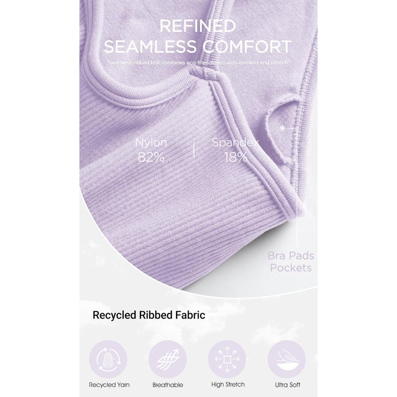 ODODOS 3-Pack Seamless Sports Bra for Women Ribbed Camisoles Wireless Yoga Bra Crop Tank Tops ODODOS 3-Pack Seamless Sports Bra for Women Ribbed Camisoles Wireless Yoga Bra Crop Tank Tops