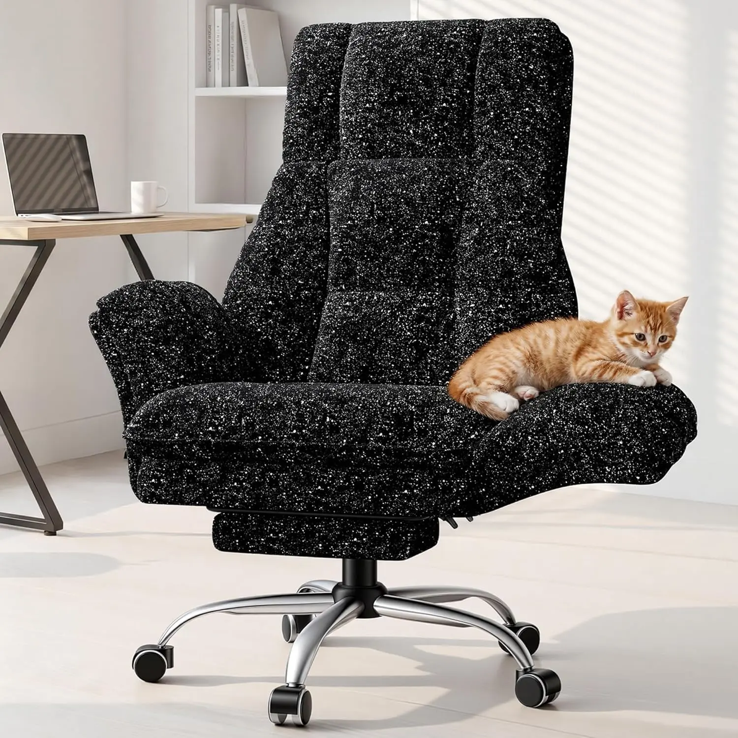 【Hot Deals】HOMRELEXA Big and Tall Executive Ergonomic Gaming Chair - WFH Setup Desk Upgrade with Flip Armrests, Tech Fabric Wide Seat, Footrest, Reclining Design for Pets, Cross-Legged Sitting, Posture Fix, Good Posture, Back Health Solutions