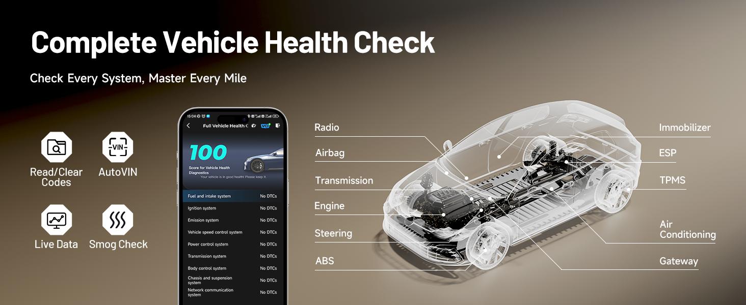 TOPDON Carpal OBD2 Code Bluetooth Scanner for iOS & Android with 6 Maintenance Services, Vehicle Health Check, Smog Check & Engine Inspection