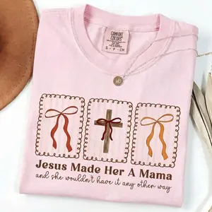 Comfort Colors Coquette Christian Mama Fall, Jesus Made Her A Mama, Boho Fall Mama TShirt, Christian Fall T-Shirt, Jesus Tee