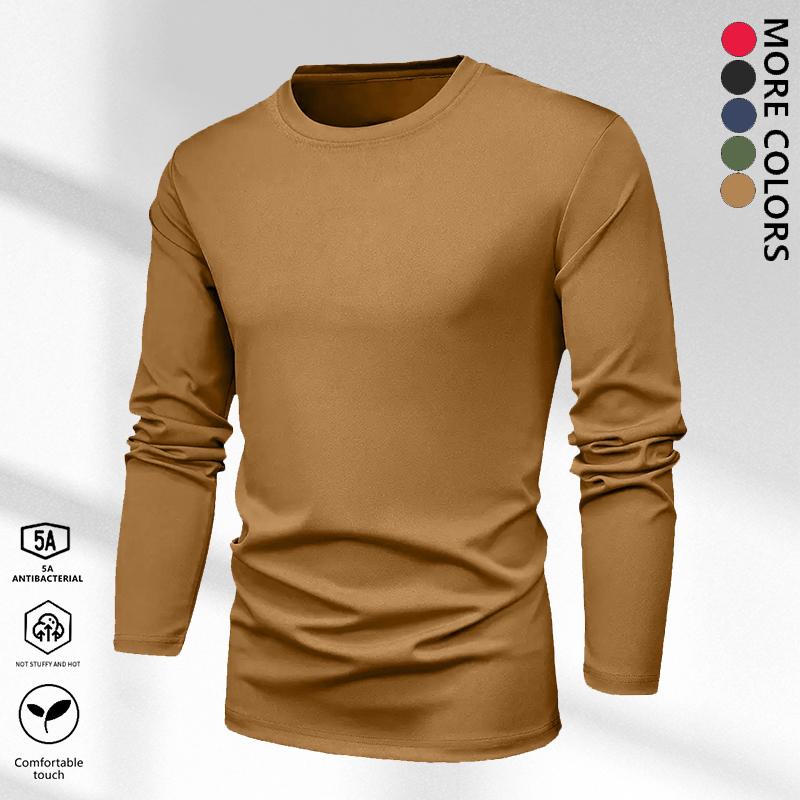 Men's warm inner suit - soft and breathable long-sleeved basic layer, solid autumn and winter long-sleeved shirt, morning and evening training long-sleeved T-shirt, fitness equipment, casual loungewear machine washable regular version, casual warm clothin