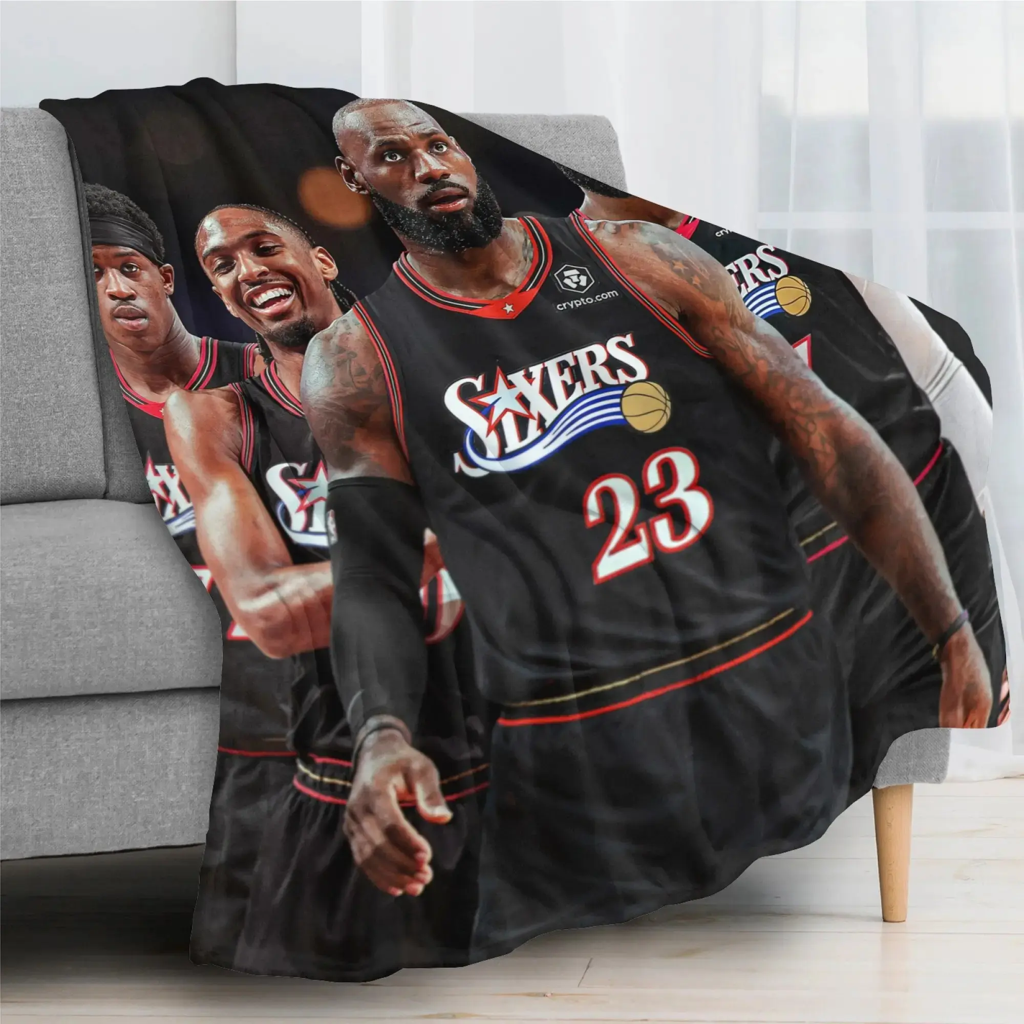 LeBron James 76ers 23 Jersey Print Plush Fabric Blanket - Funny Basketball Meme Sports Theme Throw, Premium Soft Fleece for Couch Bed, Room Decor House Decor Sports Fan Gift
