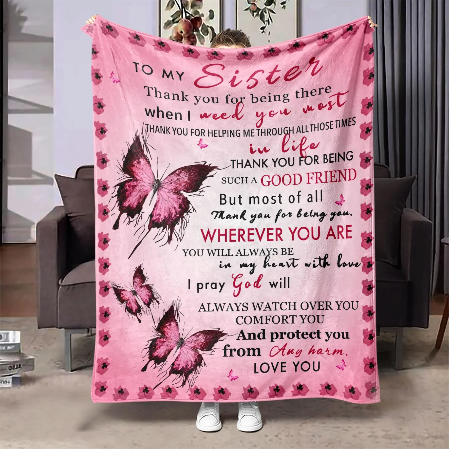 Butterfly & Letter Pattern Blanket, Soft Throw Blanket, Air-Conditioned Room Blanket, Warm Nap Blanket For Home Office Travel Camping