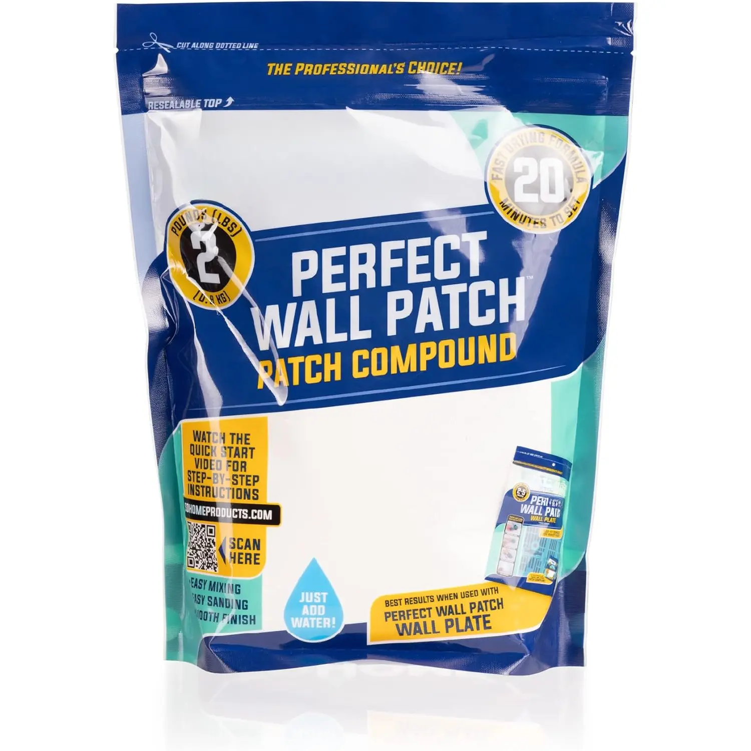 Drywall Repair Compound by SD Home, Fast-Drying Spackle Filler for Holes, Cracks & Wall , Mix-As-Needed Dry Compound Putty, 2 lb. Resealable Bag,  Drywall Hole Patch Solution