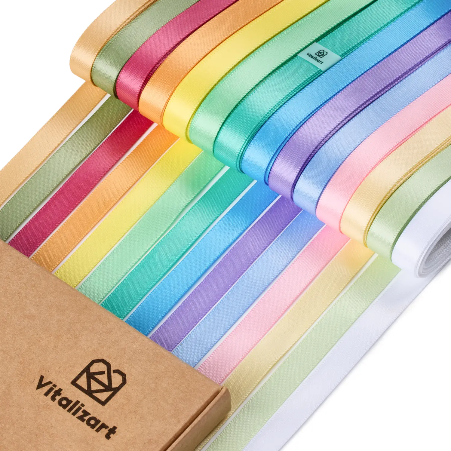 Vitalizart 3/8 in Double Face Satin Ribbon Set - 14 Rolls, 70 yd, Colorful Assorted Color Variants, Wrinkle-Resistant, Washable, Fade-Resistant for Crafting, Car Ribbon Tassel, Gift Wrapping