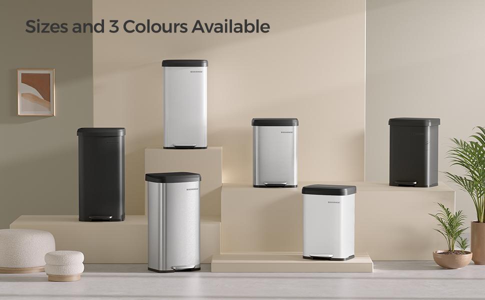 SONGMICS Kitchen Trash Can, 13 Gallon (50 L) Stainless Steel Garbage Can, with Stay-Open Lid and Step-on Pedal, Soft Closure, Tall, Large and Space-Saving