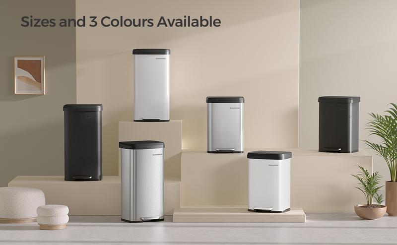 SONGMICS Kitchen Trash Can, 13 Gallon (50 L) Stainless Steel Garbage Can, with Stay-Open Lid and Step-on Pedal, Soft Closure, Tall, Large and Space-Saving