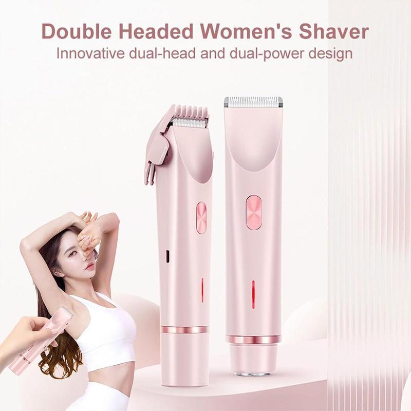Bikini Trimmer for Women, Electric Shaver and Razor Rechargeable 2-in-1 Body and Facial Epilator, Dual Heads for Painless Trimming of Pubic Hair, Face, Underarms and Legs, Summer Gift, Shaver for Women