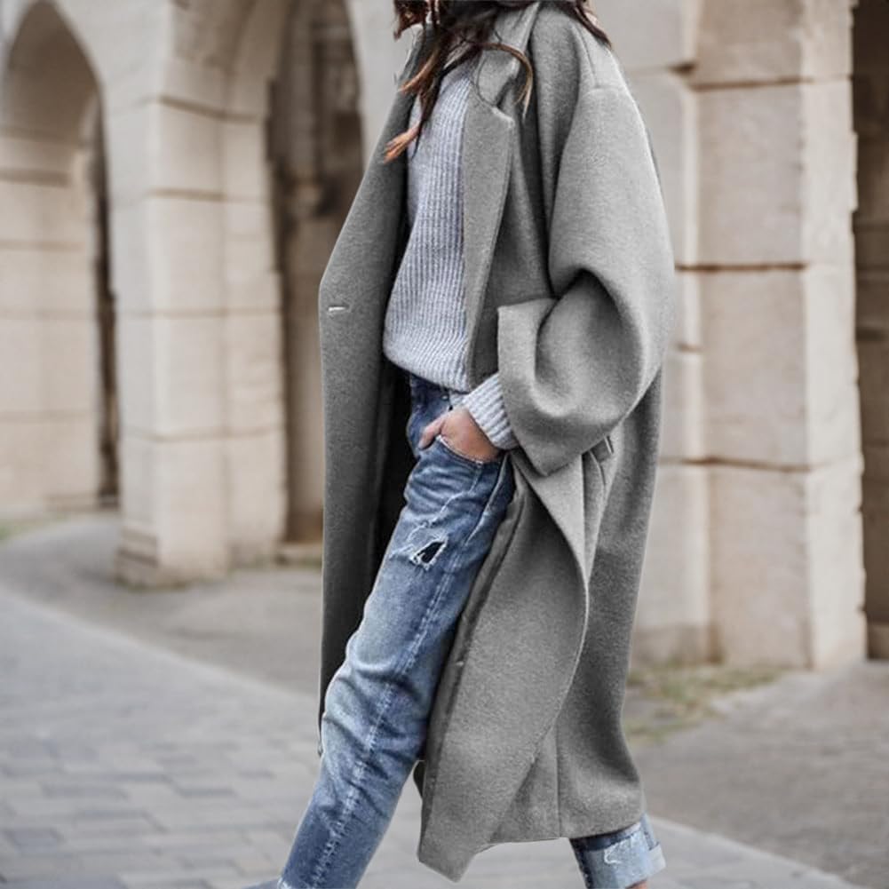 Chouyatou women's autumn and winter casual mid-length coat notch lapel single-breasted wool trench coat SpringStatements