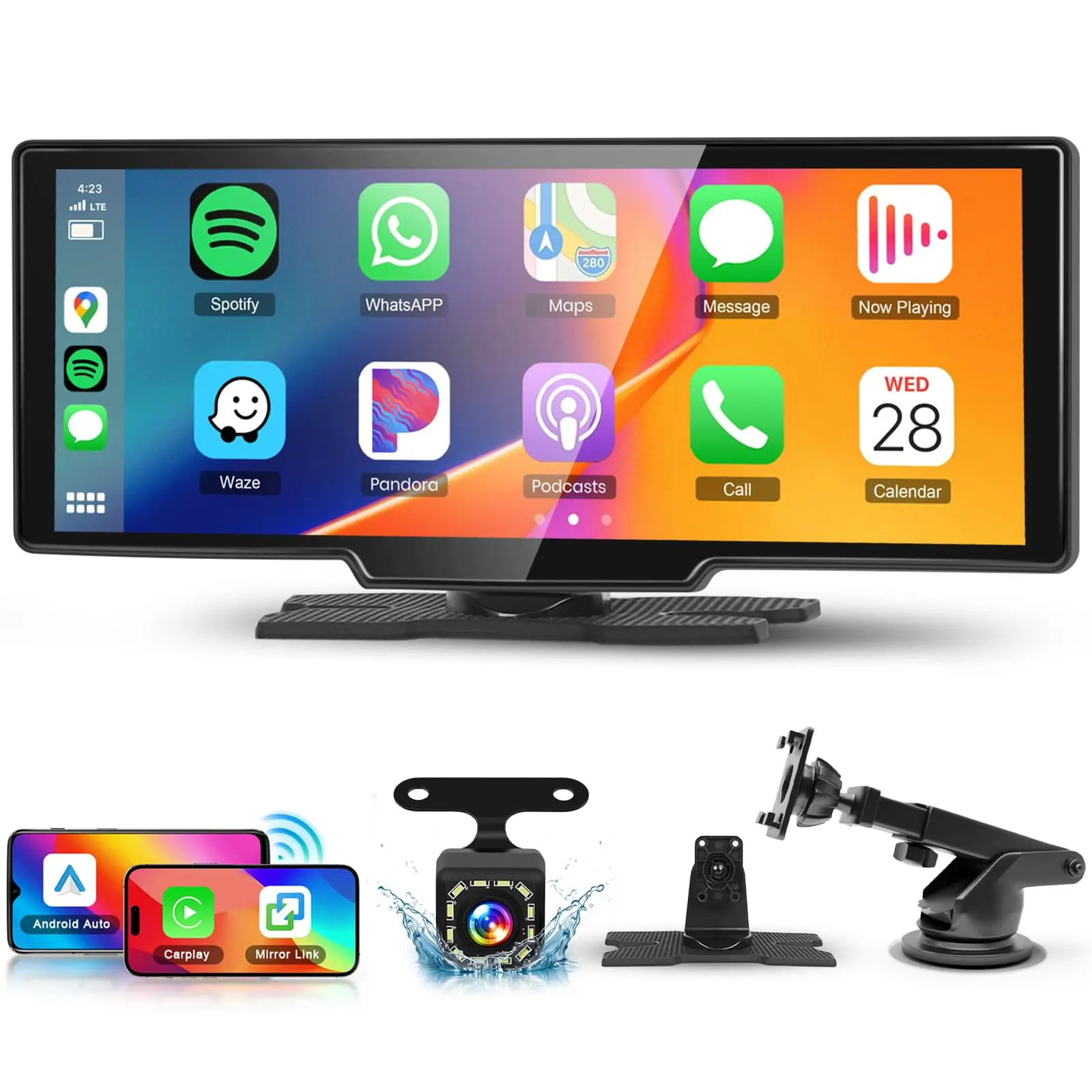 10.26 Inch Wireless Car play Screen, 1 Set Automotive Portable HD Touch Screen Car Play Screen with SuperLink/OTA/Bluetooth/Voice Control/AUX/FM Transmitter+HD Backup Camera, Car Audio, Wireless Carplay Adapter,car accessories