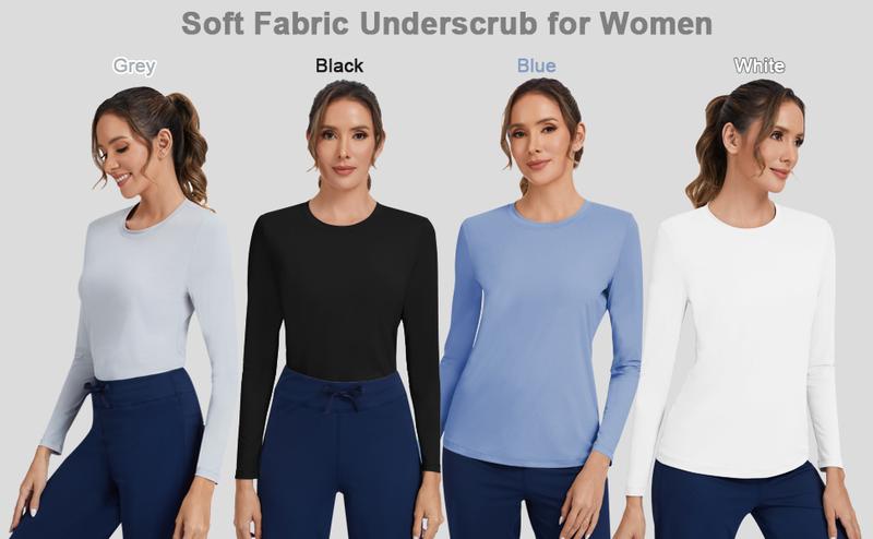 Kecols Women's Crew Neck Long-Sleeve Underscrubs for Nurse Soft Skin-Friendly Fabric High-Elasticity Tee