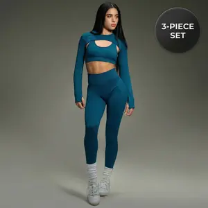 Kamo Fitness Electra Seamless 3-Piece Set – Leggings, Sports Bra & Shrug