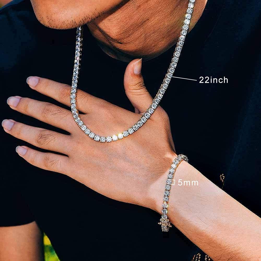 [5A+ Cubic Zirconia]MDFUN Unisex 4.0mm Round Cut Cubic Zirconia Tennis Chain Necklace for Men & Women, Iced Out Style, Fashionable Everyday Wear