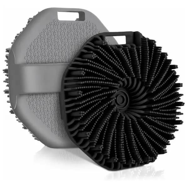 Silicone Body Scrubber, 2 PCS Exfoliating Body Scrubber, Silicone Loofah Bath Brush with Hand Strap, No-Slip Handheld Body Wash Brush Body Scrubbers Shower Cleaning for All Skin Types (Black & Grey)
