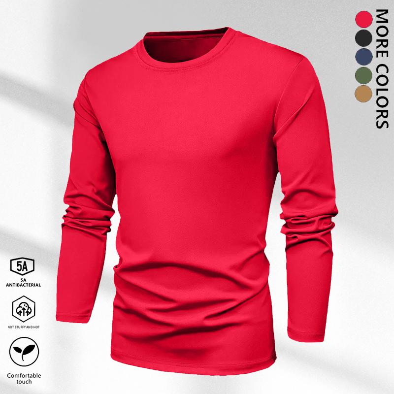 Men's warm inner suit - soft and breathable long-sleeved basic layer, solid autumn and winter long-sleeved shirt, morning and evening training long-sleeved T-shirt, fitness equipment, casual loungewear machine washable regular version, casual warm clothin