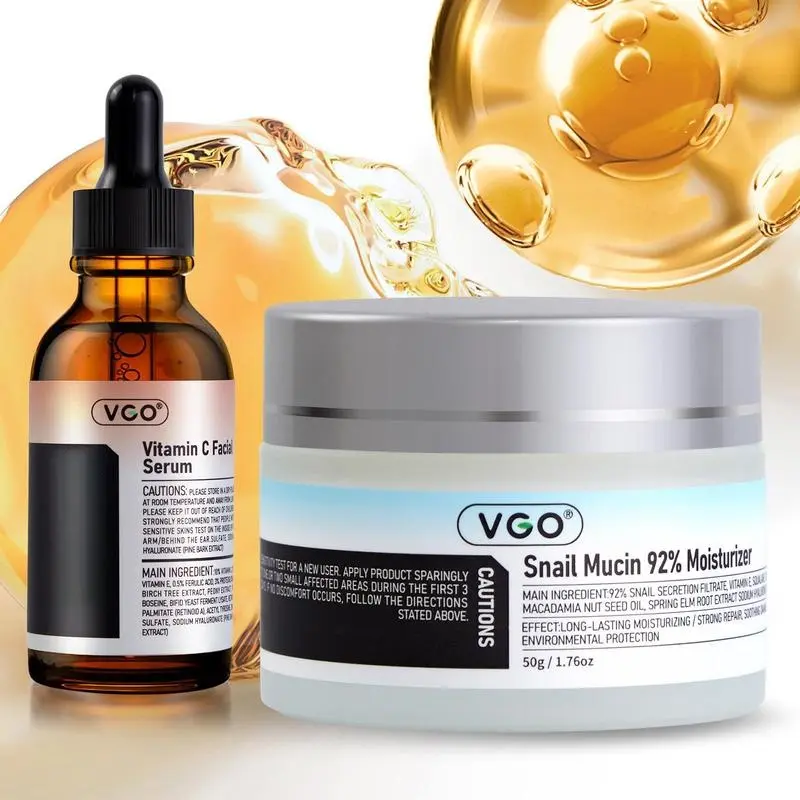 VGO Snail Mucin Skincare Set - 92% Snail Mucin Filtrate Facial Essence & Single Item Cream, Daily Hydrating Restore & Repair Formula for All Skin Types Including Sensitive Skin, Antioxidant Shield, Snail‑Mucin Boost