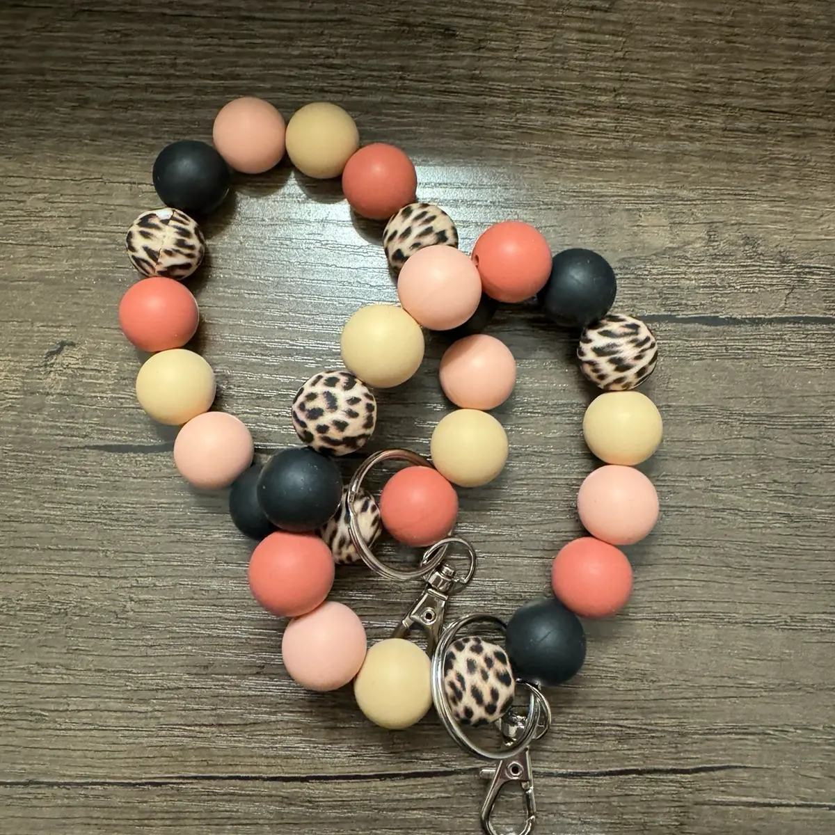 Pink and Black Beaded Wristlet