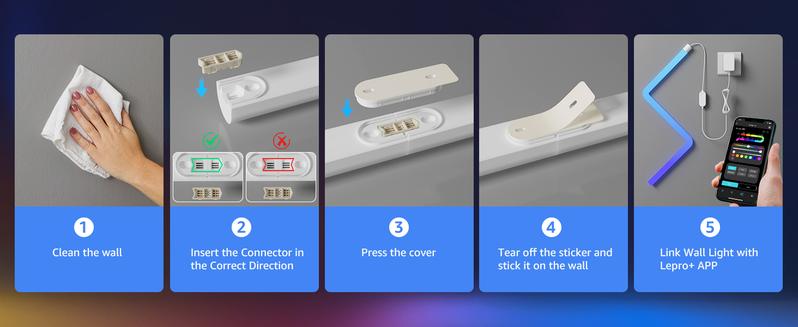 Lepro WL1 AI Smart RGB Wall Lights for Christmas Decorations, LLM AI Generated Lighting with LightBeats Music Sync, Voice Control Via App, Wi-Fi & Bluetooth LED Light Bars, 8 Pcs with 4 Corners